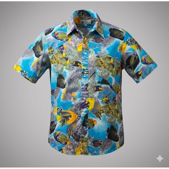 Island Casuals Other - Island Casuals Vintage Men's Hawaiian Ocean Print Casual Button Up Shirt. Size L